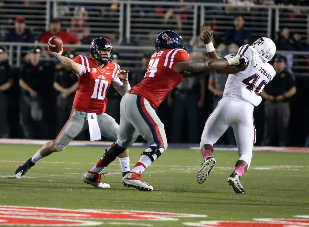 Fahn Cooper, 74, has excelled at both left and right tackle for the Rebels. (Photo by Joshua McCoy/Ole Miss Athletics)
