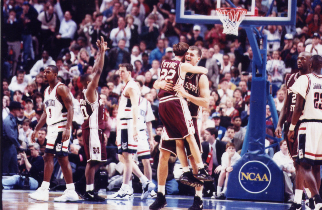 When Mississippi State defeated Cincinnati to go to the Final Four, Bart Hyche jumped into the arms of teammate Russell Walters.