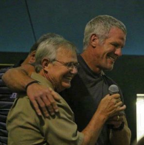 Brett Favre and the writer at MSHOF party during 2015 Induction Weekend.